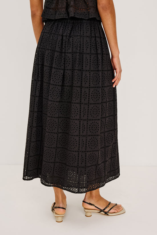 Rails Black Broderie Anglaise Maxi Skirt – Fully Lined Elastic Waist DAX