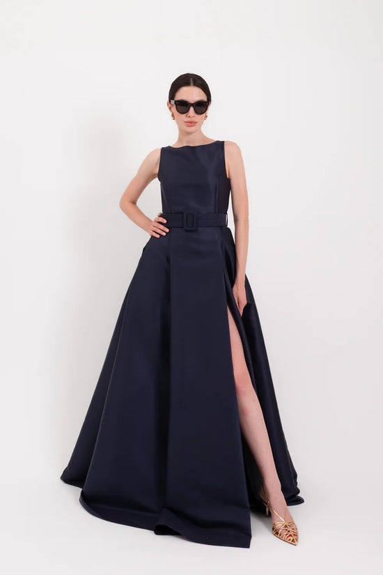 Lavi Couture Night Blue Elegant Long Dress with Side Slit