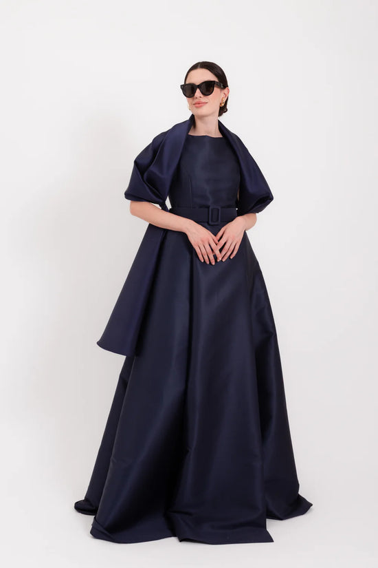 Lavi Couture Night Blue Elegant Long Dress with Side Slit