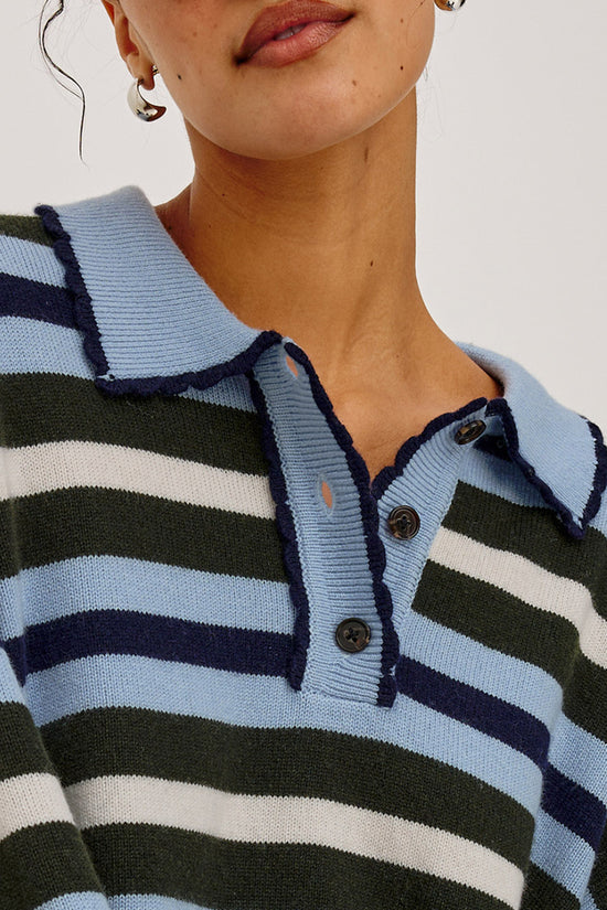Rails Sky Blue Stripe Polo Sweater with Long Sleeves 