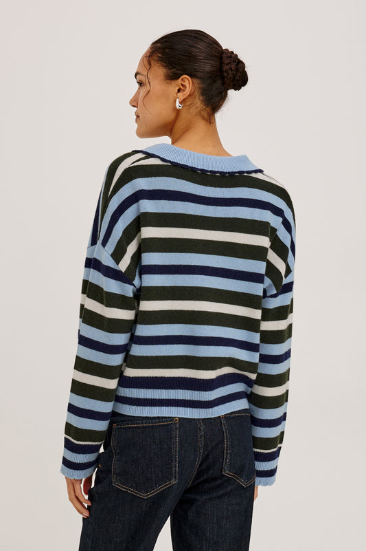 Rails Sky Blue Stripe Polo Sweater with Long Sleeves 