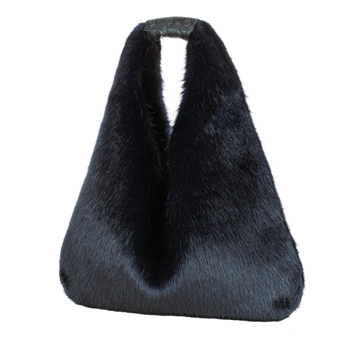 Helen Moore Navy Oversize Faux Fur Triangle bag