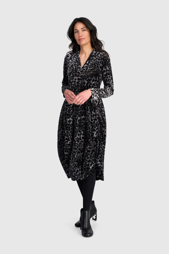 Alembika Luminary Cocoon Dress, Black/Pewter Leopard AD910