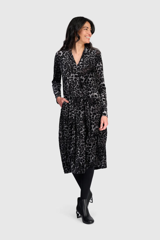 Alembika Luminary Cocoon Dress, Black/Pewter Leopard
