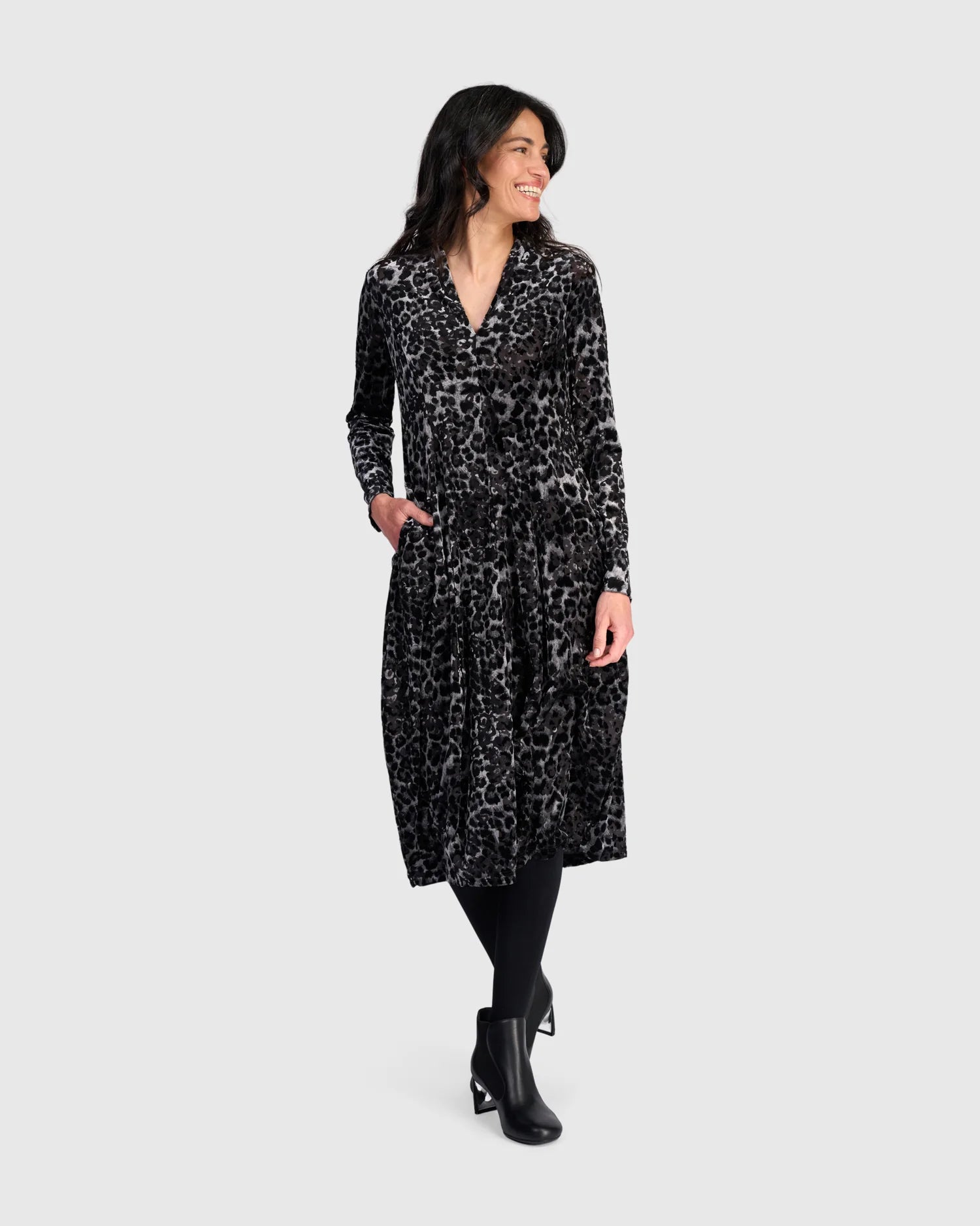 Alembika Luminary Cocoon Dress, Black/Pewter Leopard