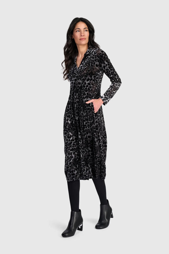 Alembika Luminary Cocoon Dress, Black/Pewter Leopard