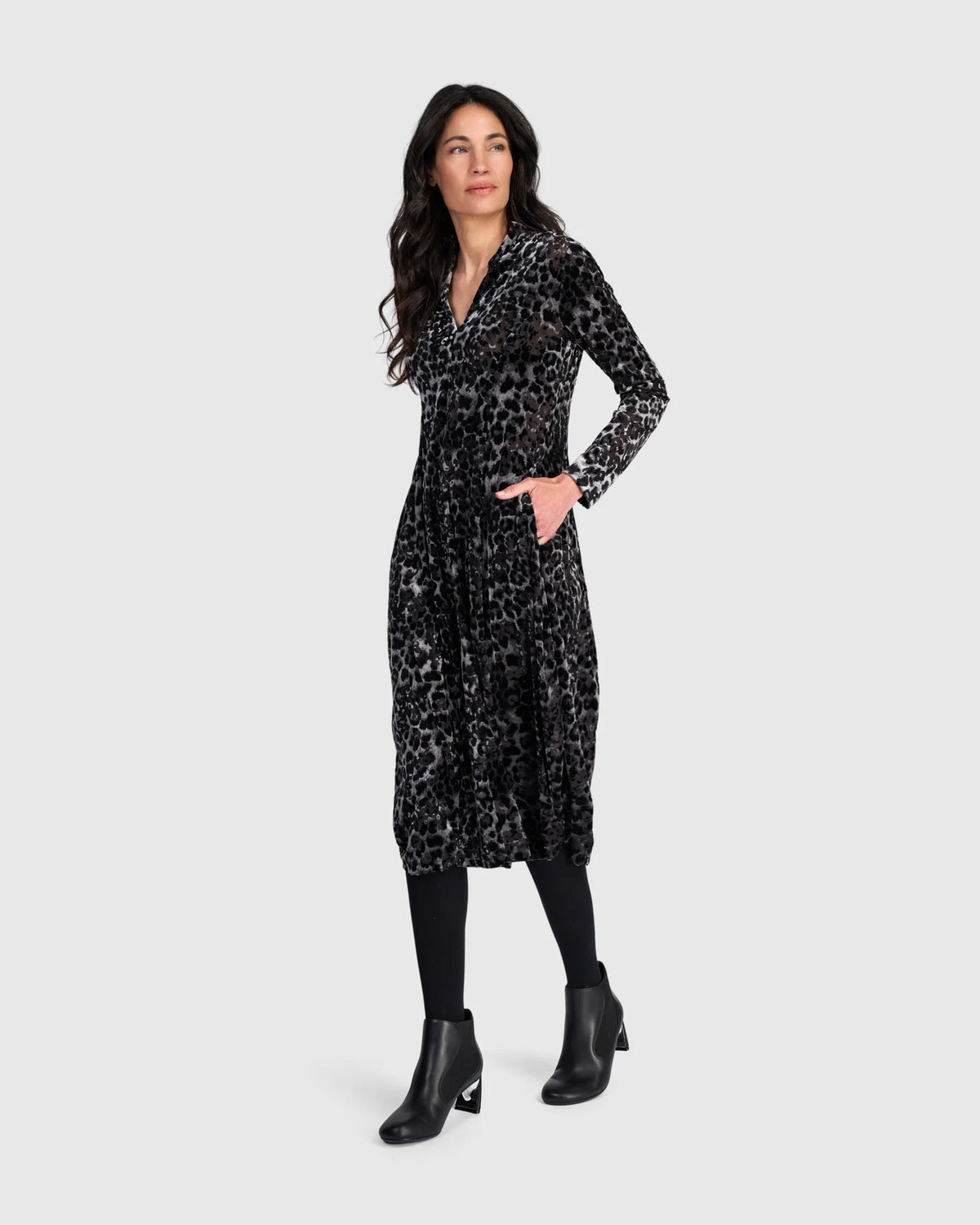 Alembika Luminary Cocoon Dress, Black/Pewter Leopard