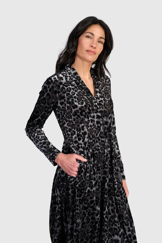 Alembika Luminary Cocoon Dress, Black/Pewter Leopard