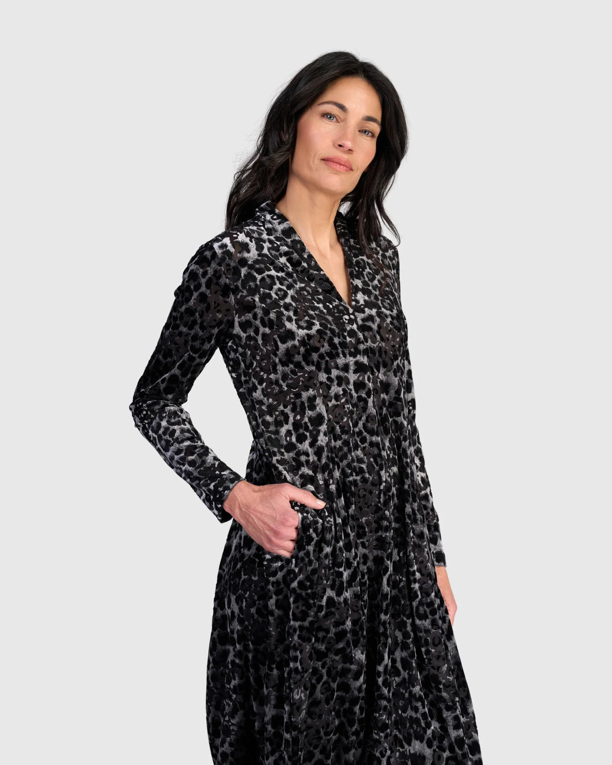Alembika Luminary Cocoon Dress, Black/Pewter Leopard