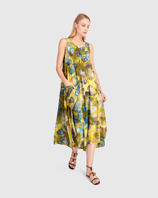 Alembika Green Circle Print Sleeveless Maxi Dress Wide Silhouette SD9170