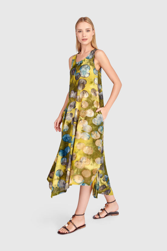 Alembika Green Circle Print Sleeveless Maxi Dress Wide Silhouette SD9170