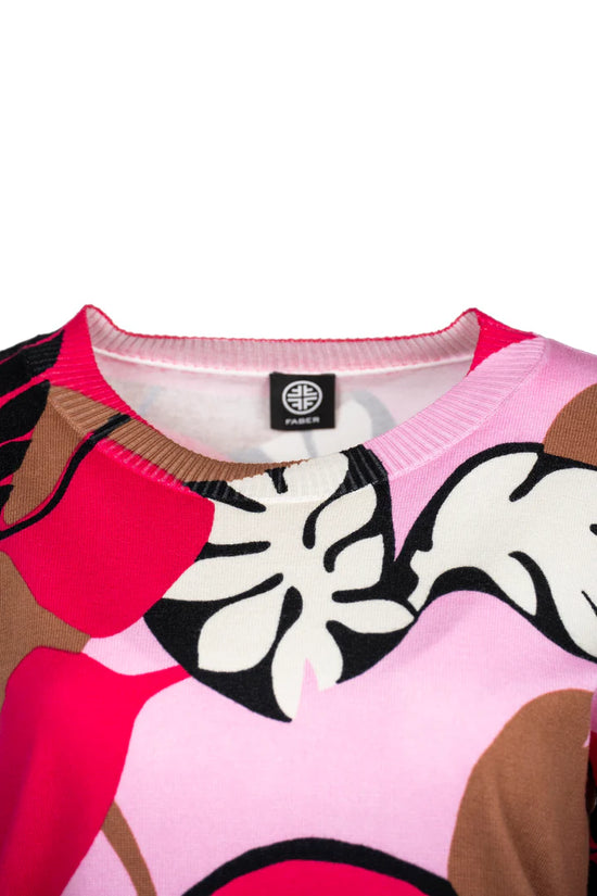 Faber Pink Wave Round Neck Sweater – Long Sleeve Casual Knit 95401