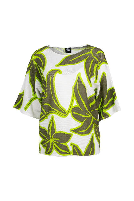 Faber Botanic Graphic Sweater – Figure-Hugging 3/4 Batwing Sleeve Knit 95406