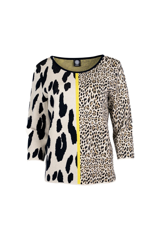 Faber Leopard Jacquard Sweater – 3/4 Batwing Sleeve Casual Knit 15622