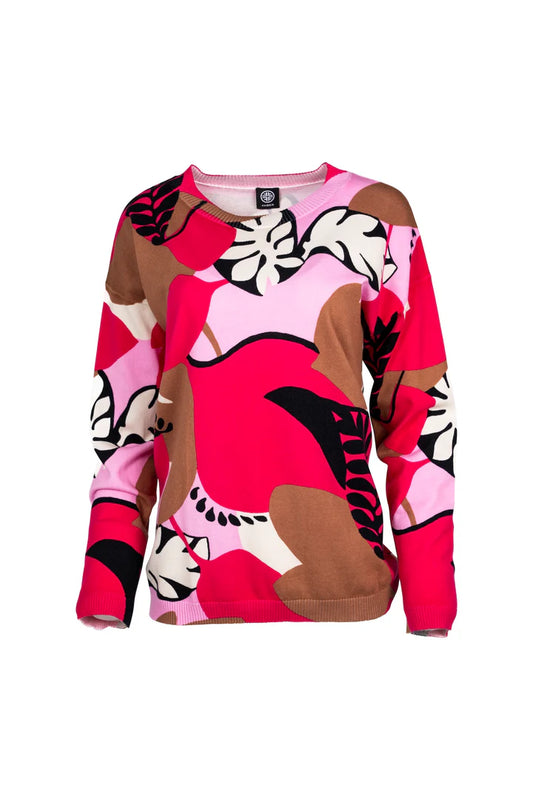 Faber Pink Wave Round Neck Sweater – Long Sleeve Casual Knit 95401