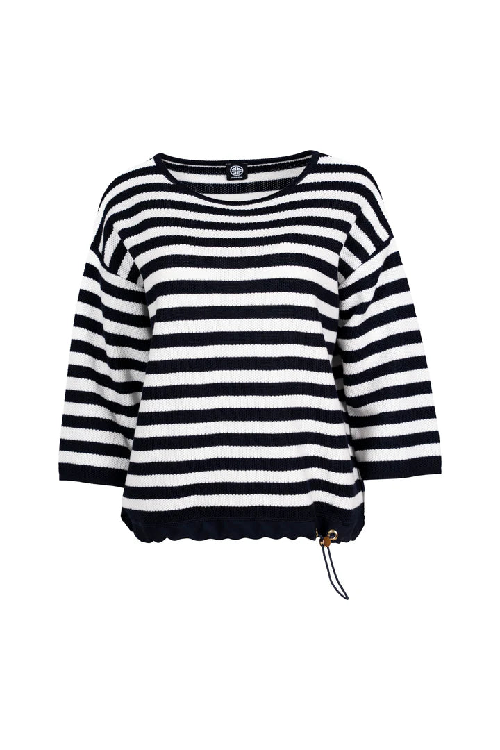 Faber Navy & White Striped 3/4 Sleeve Sweater