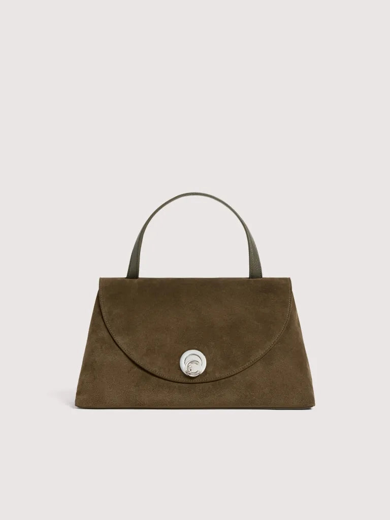 Coccinelle Mud Suede C-Me Logo Turn Lock Bag with Flap