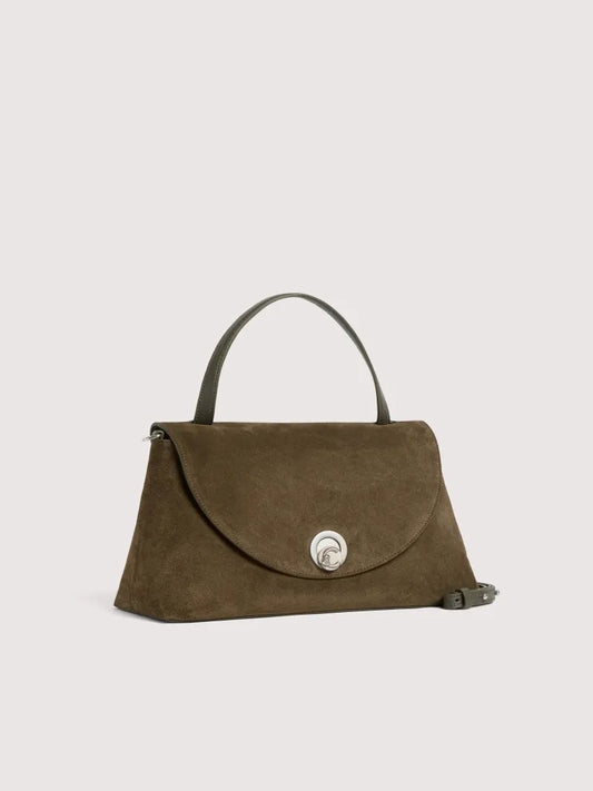 Coccinelle Mud Suede C-Me Logo Turn Lock Bag with Flap