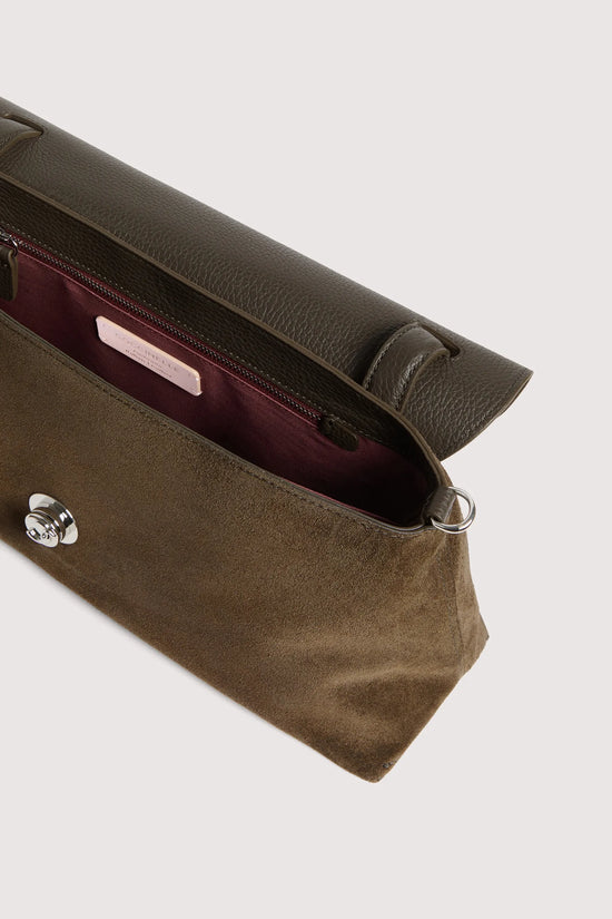Coccinelle Mud Suede C-Me Logo Turn Lock Bag with Flap