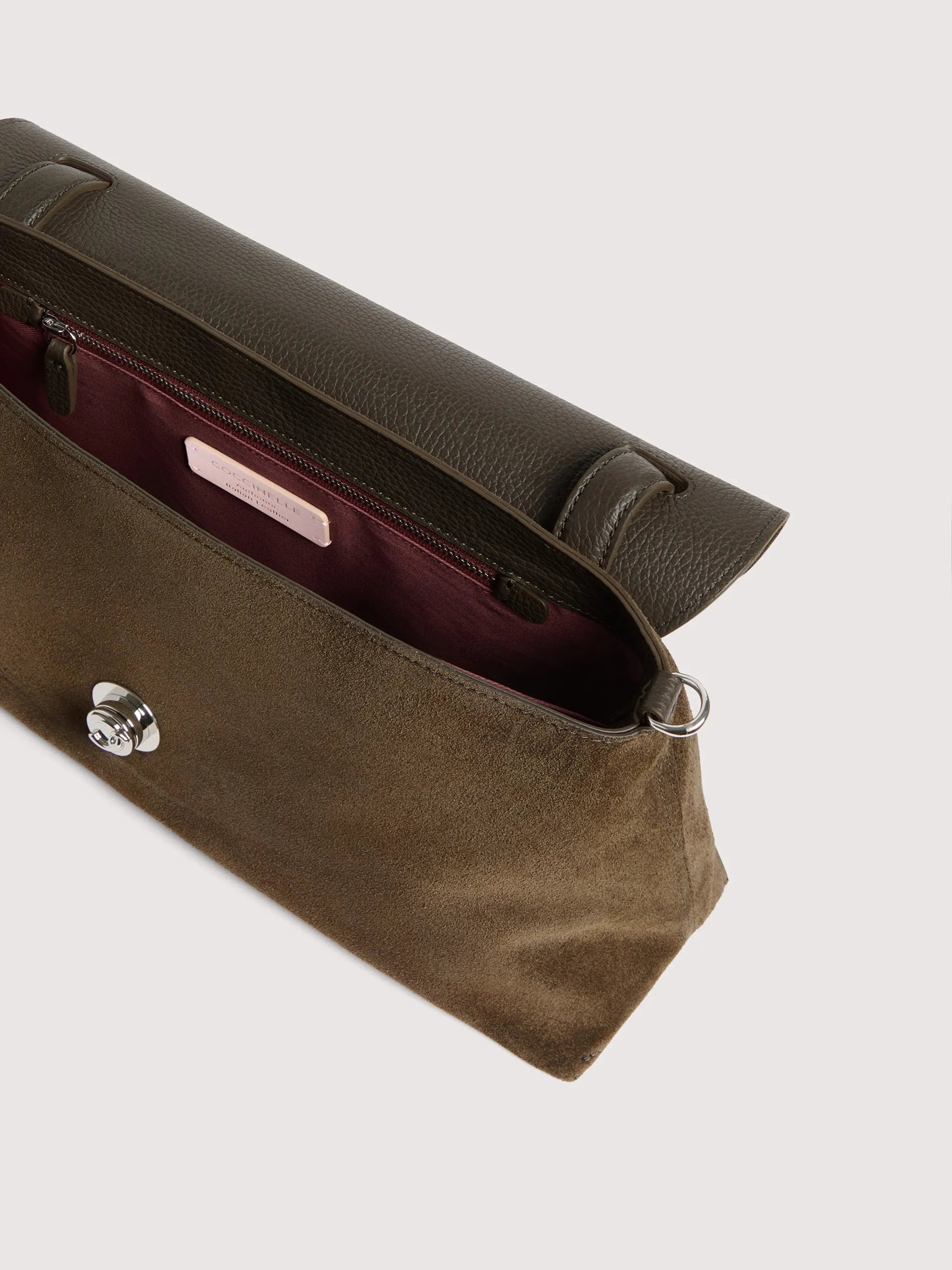 Coccinelle Mud Suede C-Me Logo Turn Lock Bag with Flap