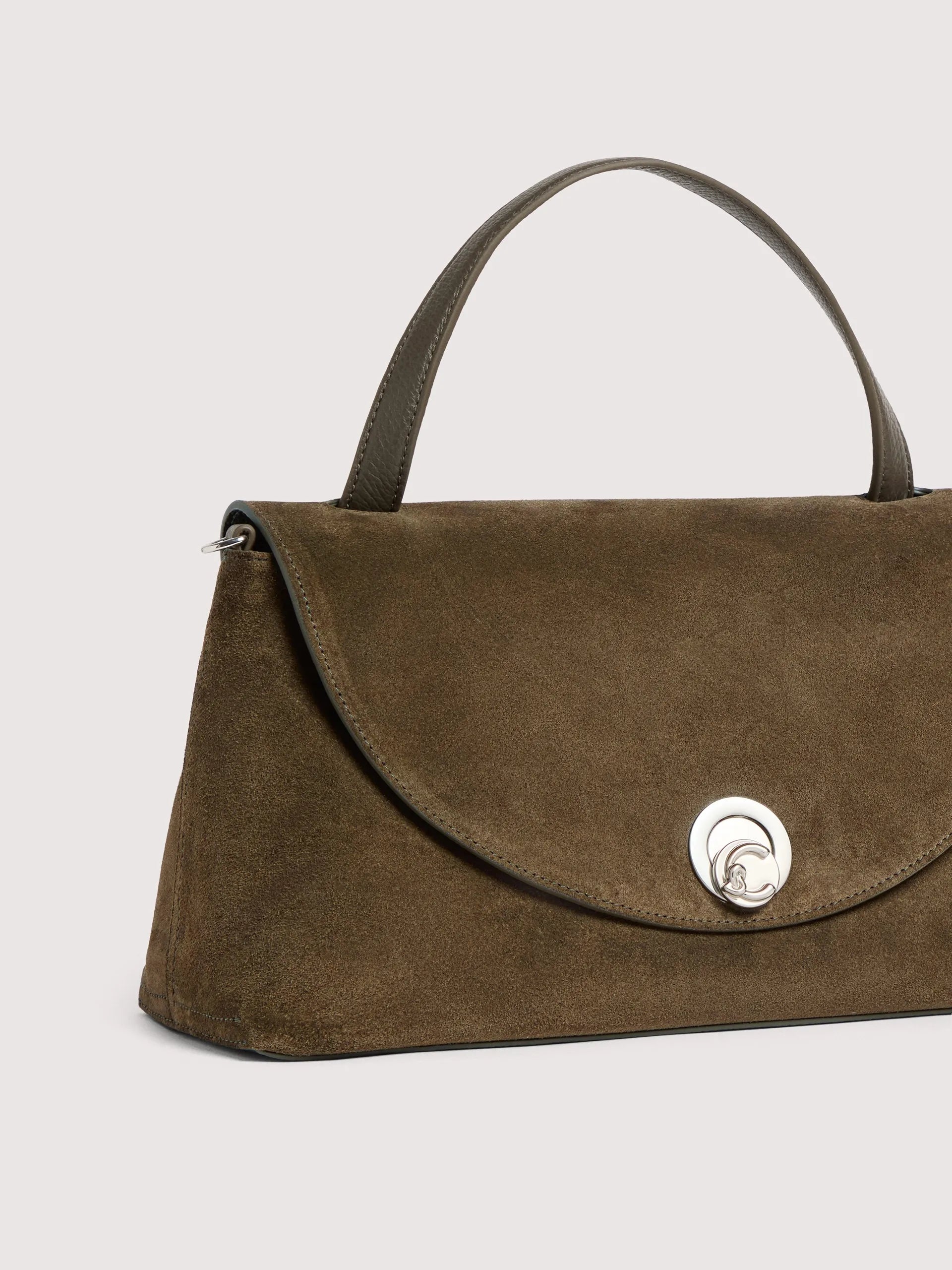Coccinelle Mud Suede C-Me Logo Turn Lock Bag with Flap
