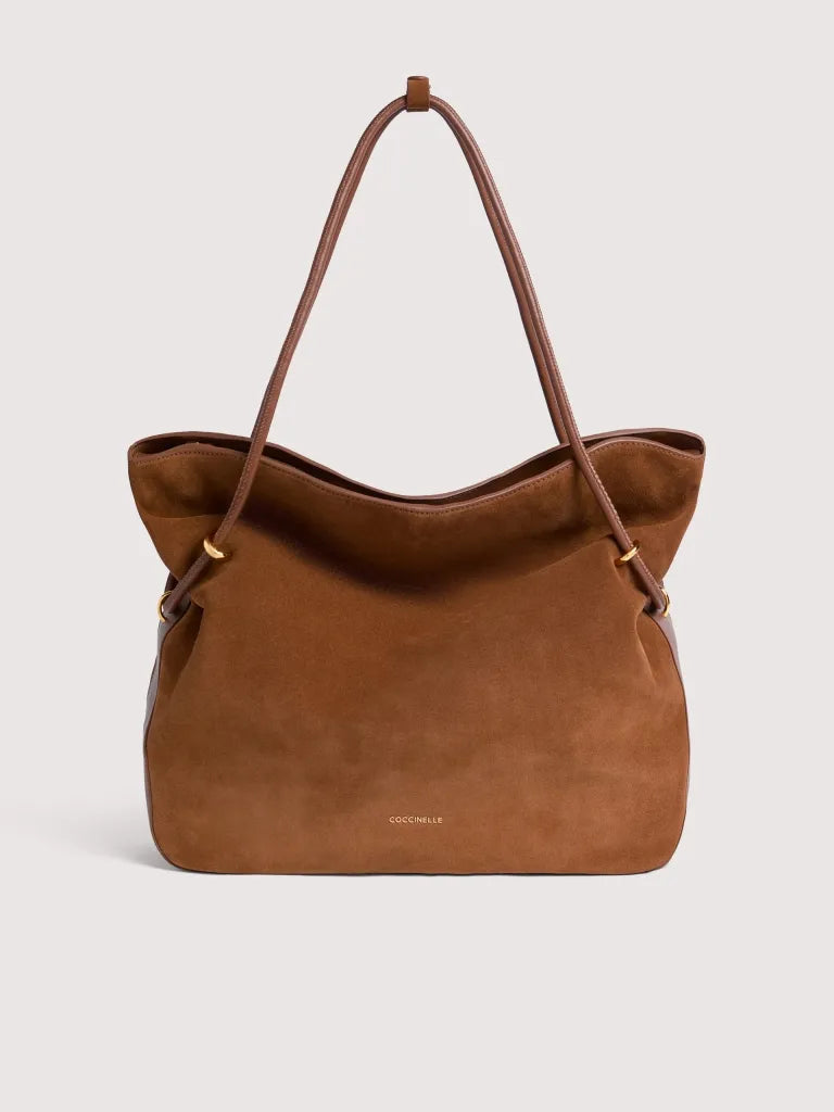 Coccinelle Cognac Lizzie Large Suede 2 Handle Bag