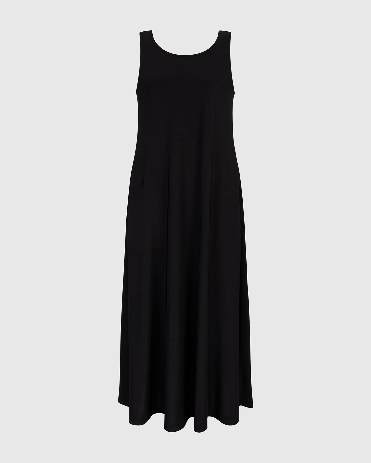 Alembika Black Sleeveless Maxi Dress with Round Neck and Side Pockets ED304B