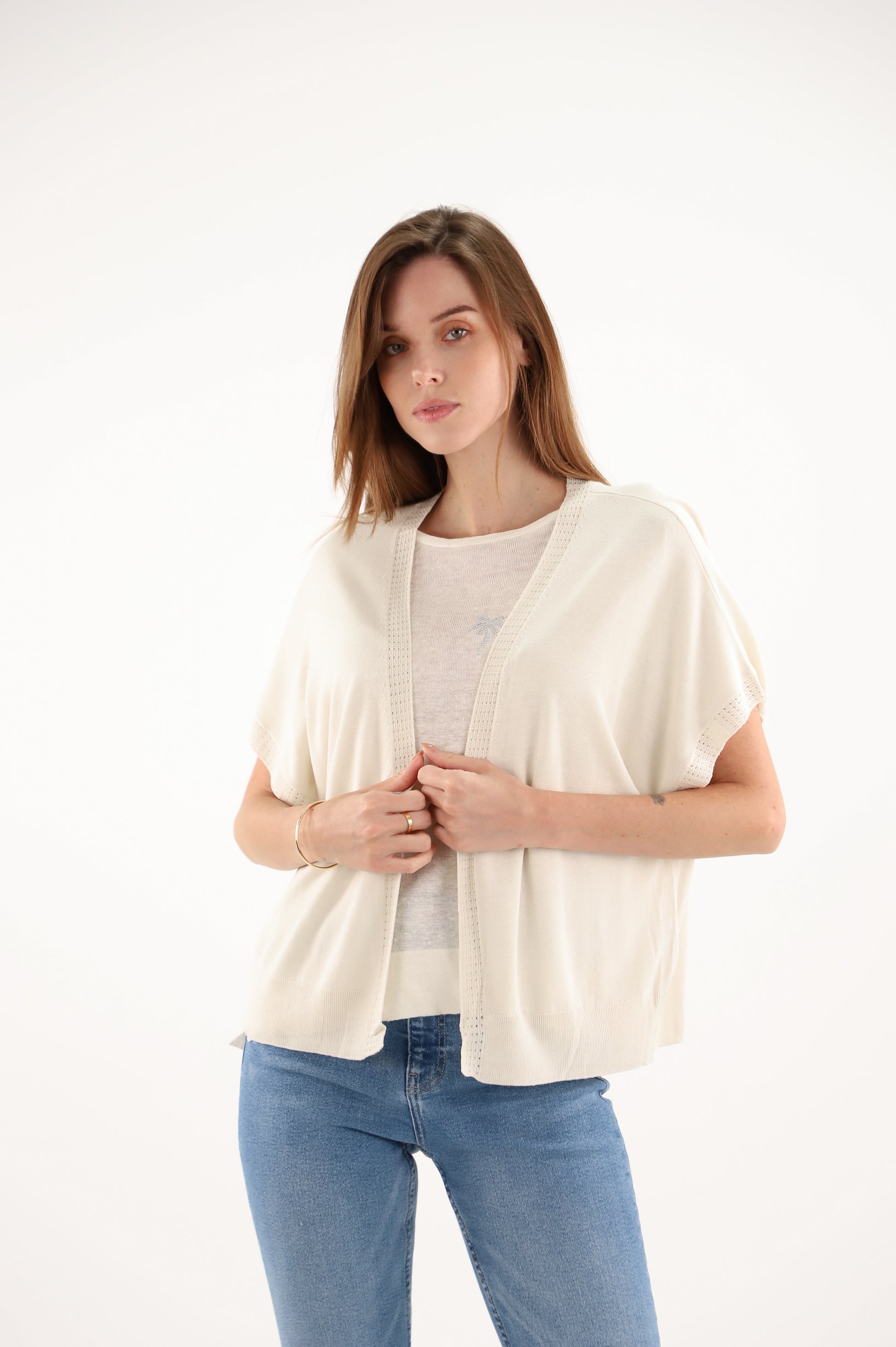 Estheme Cream Silk Open Cardigan