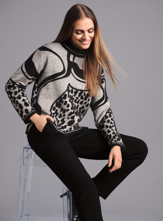 Faber Grey & Black Abstract Print Soft Knit Blend Sweater 14903