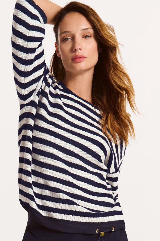 Faber Navy & White Striped 3/4 Sleeve Sweater