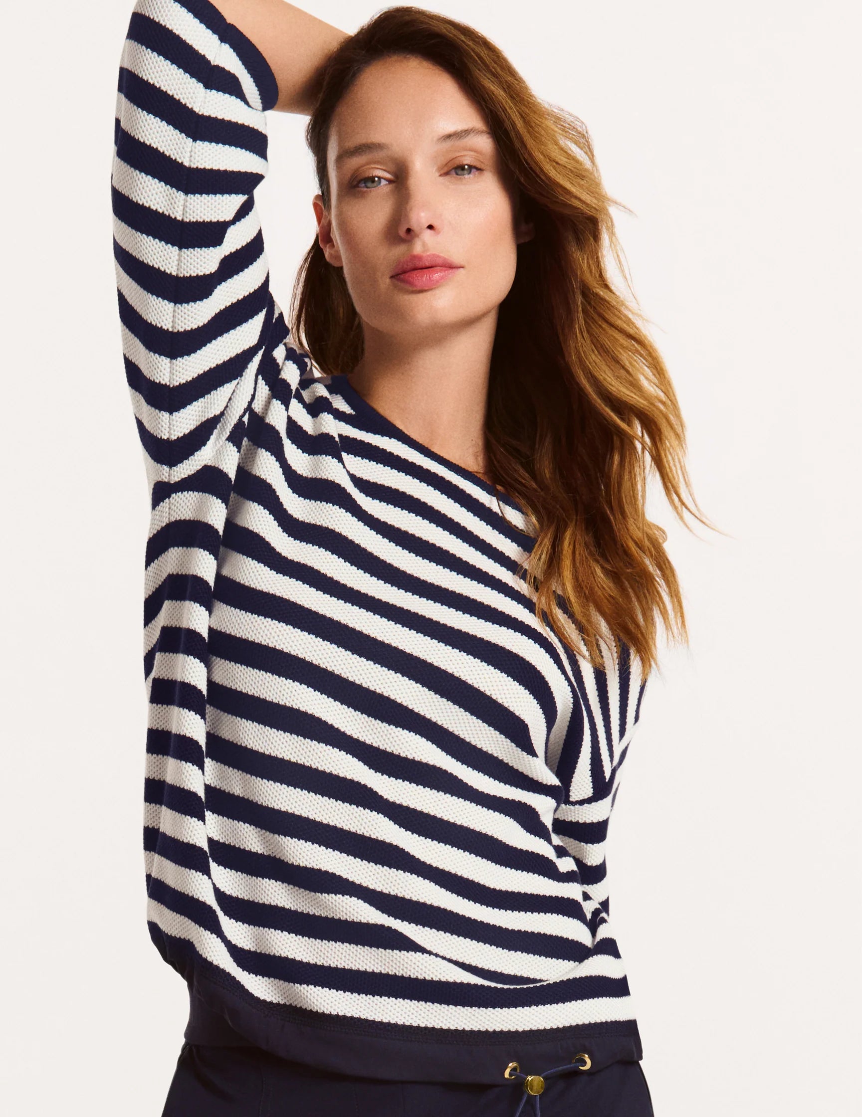 Faber Navy & White Striped 3/4 Sleeve Sweater