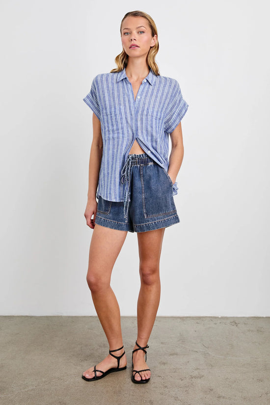 Rails Classic Blue Denim Mid-Length High Rise Shorts