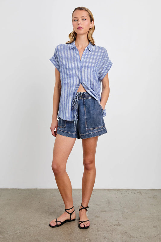 Rails Classic Blue Denim Mid-Length High Rise Shorts FOSTER