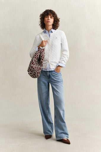 Gant Eggshell Cable Knit Long Sleeve Cardigan 4800103