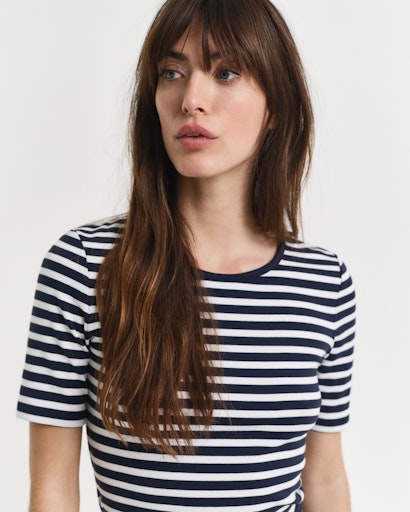 Gant Navy Striped Short Sleeve Crew Neck T-Shirt 4203493