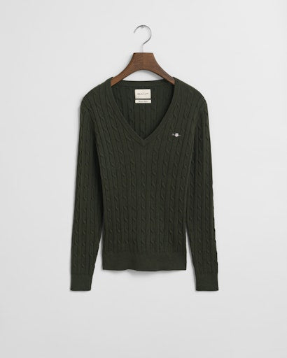 Gant v neck stretch cotton cable sweater 4800101
