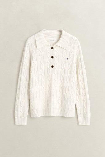 Gant Cream Lambswool Cable Knit Rugger