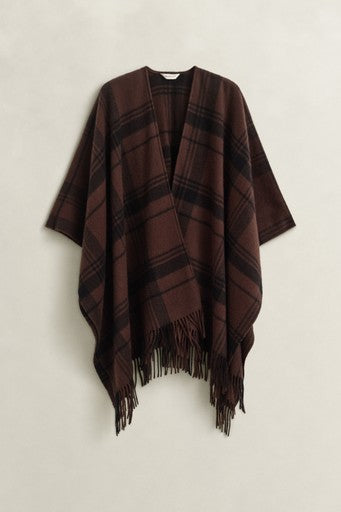 Gant Brown Checked Wool Poncho