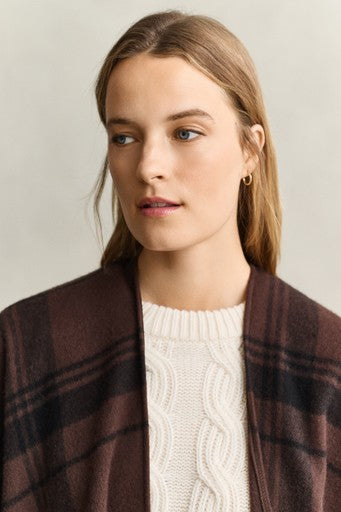 Gant Brown Checked Wool Poncho