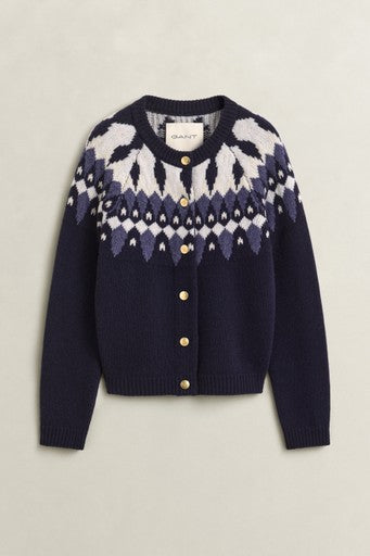 Gant Evening Blue Fair Isle Wool Cardigan 
