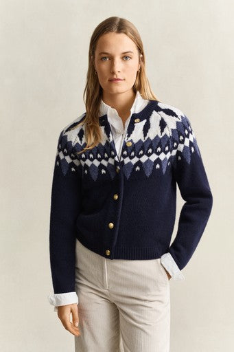 Gant Evening Blue Fair Isle Wool Cardigan 