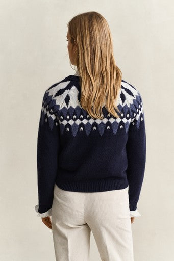 Gant Evening Blue Fair Isle Wool Cardigan 