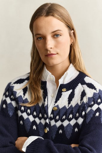 Gant Evening Blue Fair Isle Wool Cardigan 