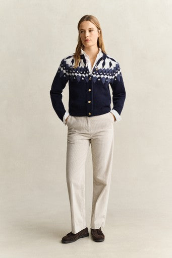 Gant Evening Blue Fair Isle Wool Cardigan 