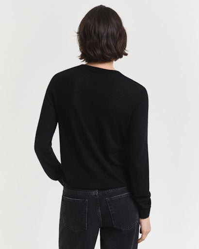 Gant Black Long Sleeve Crew Neck Wool Sweater