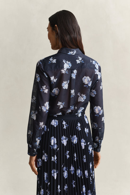 Gant Dark Blue Floral Print Cotton Silk Shirt