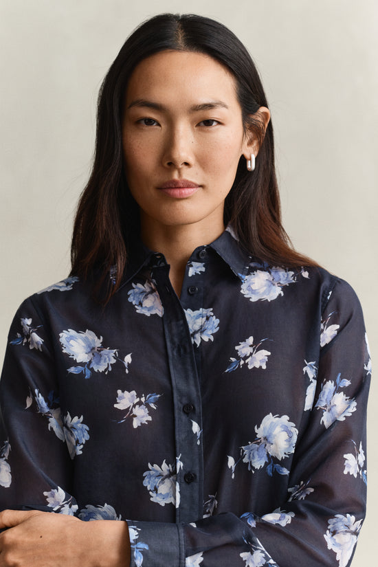 Gant Dark Blue Floral Print Cotton Silk Shirt
