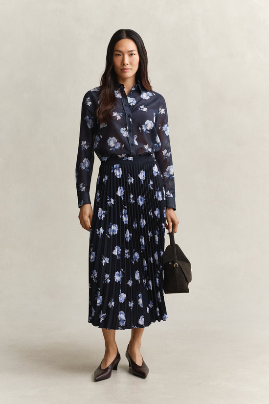 Gant Dark Blue Floral Print Pleated Skirt