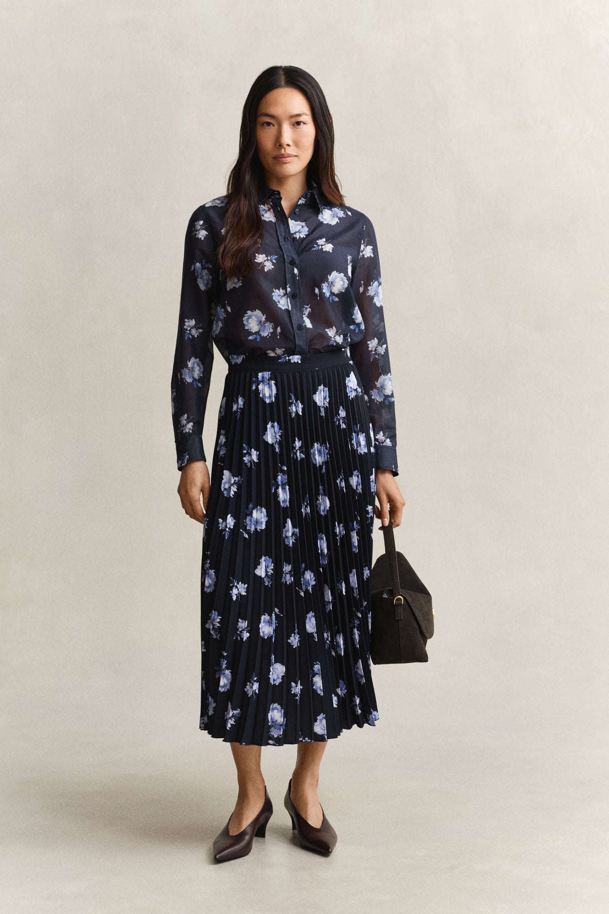 Gant Dark Blue Floral Print Pleated Skirt