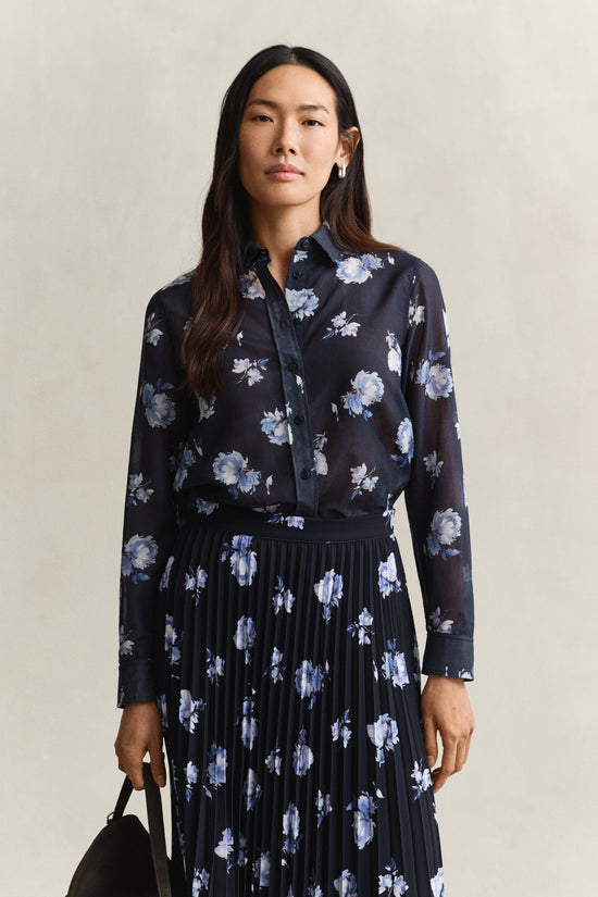 Gant Dark Blue Floral Print Cotton Silk Shirt